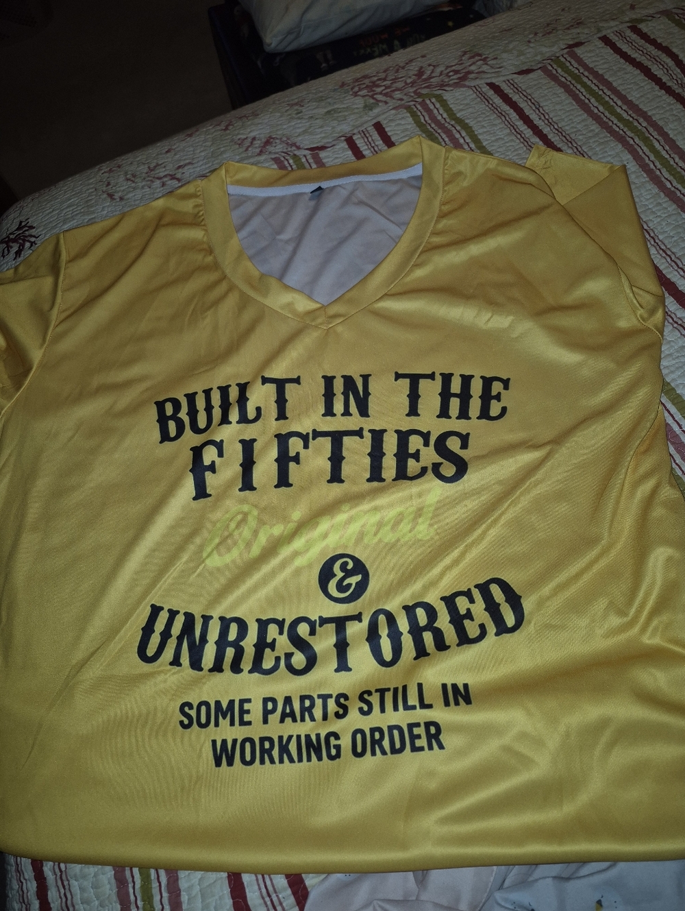 Yellow V-Neck Graphic Tee — 'Built in the Fifties'